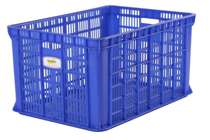 KERANJANG INDUSTRI PLASTIK LUBANG 56 LITER KIRAPAC 7206 INDUSTRIAL CONTAINER, WARNA HIJAU & BIRU, UKURAN 60,5 x 42 x 31 CM | RAJA PLASTIK GROSIR