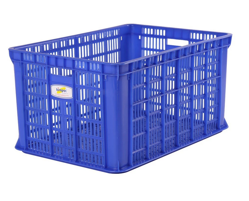 KERANJANG INDUSTRI PLASTIK LUBANG 56 LITER KIRAPAC 7206 INDUSTRIAL CONTAINER, WARNA HIJAU & BIRU, UKURAN 60,5 x 42 x 31 CM | RAJA PLASTIK GROSIR