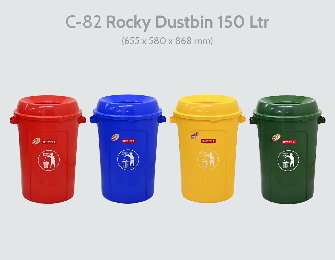 TEMPAT SAMPAH PLASTIK BESAR 150 LITER LION STAR ROCKY DUSTBIN C-82, Minimal Order 3 Set (1 Pack): Solusi Tempat Sampah Besar, Kuat & Higienis untuk Berbagai Kebutuhan