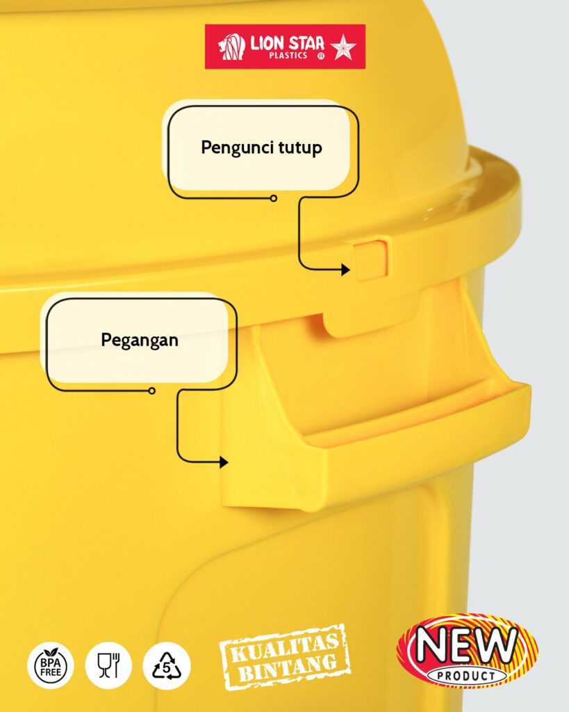 TEMPAT SAMPAH PLASTIK BESAR 150 LITER LION STAR ROCKY DUSTBIN C-82, Minimal Order 3 Set (1 Pack): Solusi Tempat Sampah Besar, Kuat & Higienis untuk Berbagai Kebutuhan
