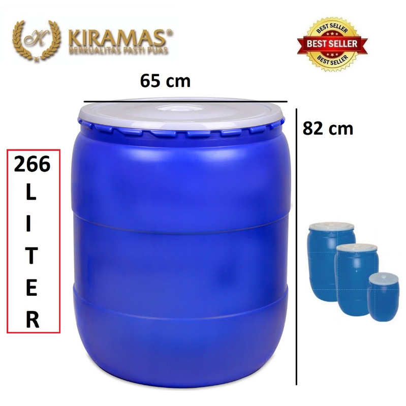 TONG AIR BIRU PLASTIK JUMBO 266 LITER KIRAMAS 7427 DENGAN TUTUP, UKURAN D.65 x T.82 CM | RAJA PLASTIK GROSIR