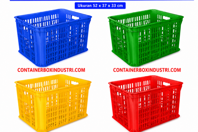 BOX CONTAINER INDUSTRI PLASTIK BERLUBANG HANATA HNT 2202L (LARGE) UKURAN 52x37x33 CM | RAJA PLASTIK GROSIR