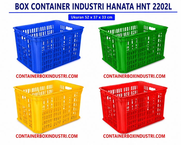 BOX CONTAINER INDUSTRI PLASTIK BERLUBANG HANATA HNT 2202L (LARGE) UKURAN 52x37x33 CM | RAJA PLASTIK GROSIR