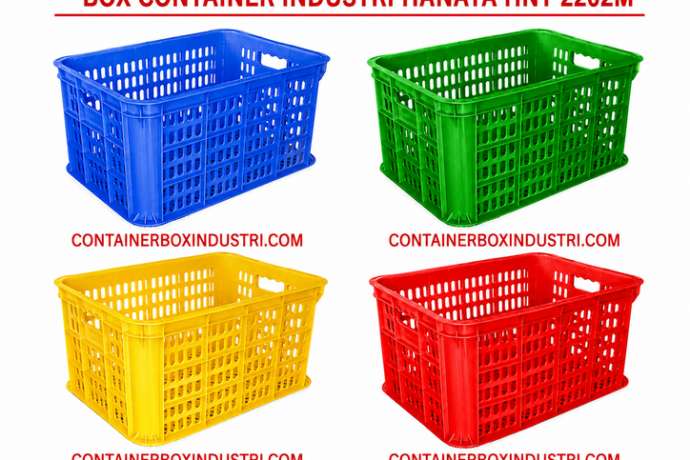 BOX CONTAINER INDUSTRI PLASTIK BERLUBANG HANATA HNT 2202M (MEDIUM) UKURAN 52x37x27 CM | RAJA PLASTIK GROSIR