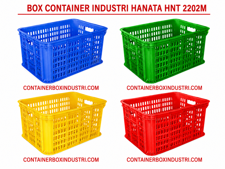 BOX CONTAINER INDUSTRI PLASTIK BERLUBANG HANATA HNT 2202M (MEDIUM) UKURAN 52x37x27 CM | RAJA PLASTIK GROSIR