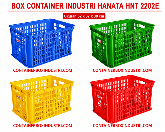 BOX CONTAINER INDUSTRI PLASTIK BERLUBANG HANATA HNT 2202E UKURAN 52x37x30 CM | RAJA PLASTIK GROSIR
