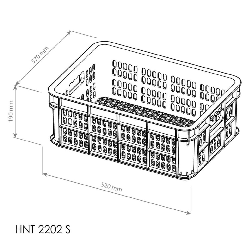 BOX CONTAINER INDUSTRI PLASTIK BERLUBANG HANATA HNT 2202S (SMALL) UKURAN 52x37x19 CM | RAJA PLASTIK GROSIR
