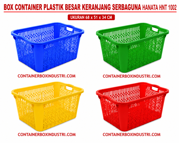 BOX CONTAINER PLASTIK BESAR KERANJANG SERBAGUNA HANATA HNT 1002 UKURAN 68 x 51 x 34 CM | RAJA PLASTIK GROSIR