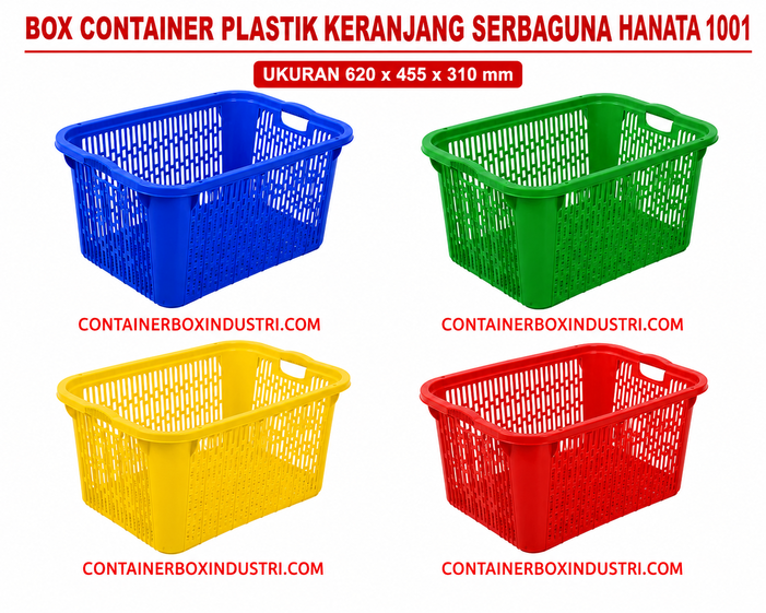 BOX CONTAINER PLASTIK KERANJANG SERBAGUNA HANATA 1001 UKURAN 620 x 455 x 310 MM | RAJA PLASTIK GROSIR