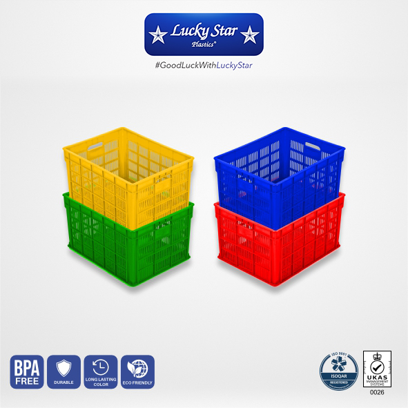 KERANJANG INDUSTRI PLASTIK SERBAGUNA LUCKY STAR TIPE 8886.KW1 UKURAN 53x40x29,5 CM