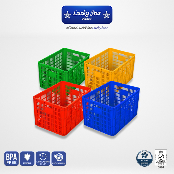 KERANJANG INDUSTRI SEDANG PLASTIK LUCKY STAR TIPE 8887.KW1 UKURAN 59,5x42x34,5 CM