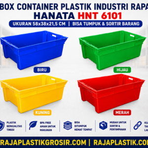 BOX CONTAINER PLASTIK INDUSTRI RAPAT HANATA HNT 6101 UKURAN 58x38x21,5 CM | RAJA PLASTIK GROSIR