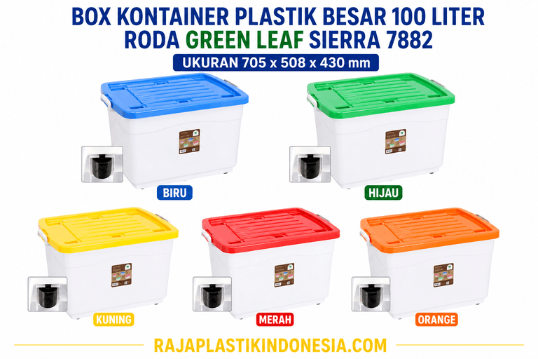 BOX KONTAINER PLASTIK BESAR 100 LITER RODA GREEN LEAF SIERRA 7882 | RAJA PLASTIK GROSIR