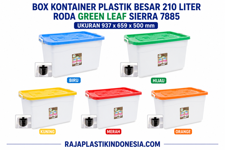 BOX KONTAINER PLASTIK BESAR 210 LITER RODA GREEN LEAF SIERRA 7885 | RAJA PLASTIK GROSIR