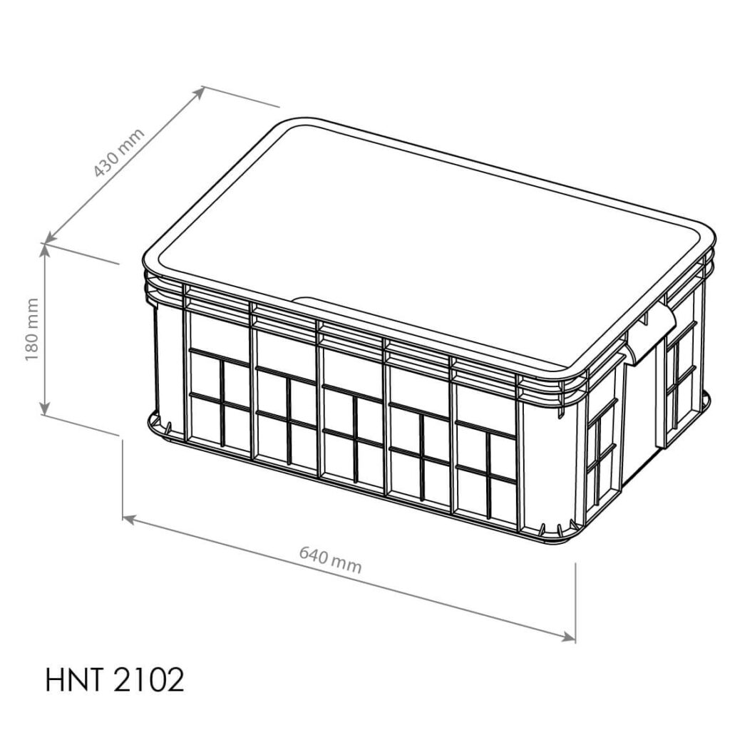 CONTAINER BOX PLASTIK INDUSTRI RAPAT HANATA HNT 2102 UKURAN 64x43,5x25 CM: Solusi Penyimpanan Industri yang Kuat, Higienis dan Berkapasitas Besar
