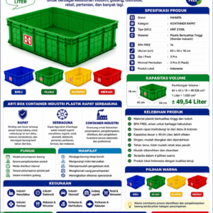 BOX CONTAINER INDUSTRI PLASTIK RAPAT SERBAGUNA HANATA HNT 2100L UKURAN 64x43x18 CM: olusi Penyimpanan Profesional untuk Gudang, Industri, dan Distribusi Modern