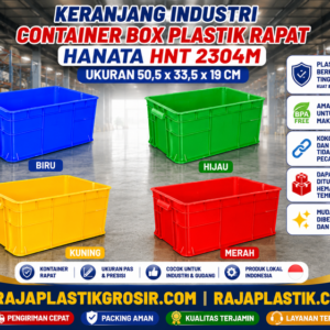 KERANJANG INDUSTRI CONTAINER BOX PLASTIK RAPAT HANATA HNT 2304M UKURAN 50,5 x 33,5 x 19 CM | RAJA PLASTIK GROSIR