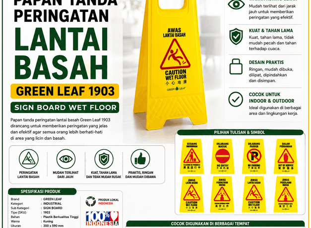 PAPAN TANDA PERINGATAN LANTAI BASAH GREEN LEAF 1903 SIGN BOARD WET FLOOR