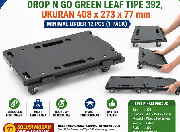 TROLI PENGHUBUNG / CONNECTED MOVER DOLLY DROP N GO GREEN LEAF 392 – Solusi Praktis untuk Memindahkan Barang dengan Cepat, Stabil, dan Efisien