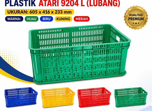 CONTAINER BOX KERANJANG INDUSTRI PLASTIK ATARI 9204 L UKURAN 605 x 416 x 233 mm: Solusi Penyimpanan dan Distribusi Barang yang Kuat, Praktis, dan Berkualitas Standar Industri