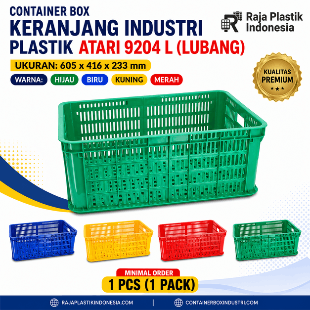 CONTAINER BOX KERANJANG INDUSTRI PLASTIK ATARI 9204 L UKURAN 605 x 416 x 233 mm: Solusi Penyimpanan dan Distribusi Barang yang Kuat, Praktis, dan Berkualitas Standar Industri