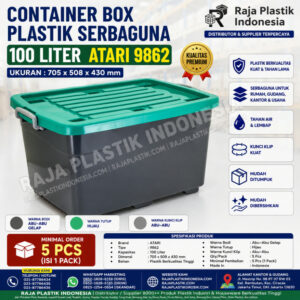 CONTAINER BOX PLASTIK BESAR SERBAGUNA 100 LITER ATARI 9862 UKURAN 705 x 508 x 430 mm: Solusi Penyimpanan Premium Berkapasitas Besar untuk Rumah, Gudang, Kantor, dan Berbagai Kebutuhan Usaha