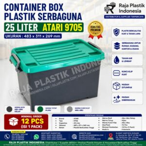 CONTAINER BOX PLASTIK SERBAGUNA 25 LITER ATARI 9705, UKURAN 483 x 311 x 269 mm: Solusi Penyimpanan Praktis, Rapi, dan Tahan Lama untuk Rumah, Kantor, dan Berbagai Kebutuhan Usaha