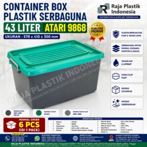 CONTAINER BOX PLASTIK SERBAGUNA 43 LITER ATARI 9868, UKURAN 578 x 410 x 300 mm: Solusi Penyimpanan Praktis, Modern, dan Berkualitas untuk Rumah, Kantor, serta Berbagai Kebutuhan Usaha