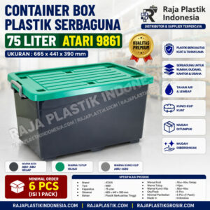CONTAINER BOX PLASTIK SERBAGUNA 75 LITER ATARI 9861 UKURAN 665 x 441 x 390 mm: Solusi Penyimpanan Premium untuk Rumah, Kantor, Gudang, dan Berbagai Kebutuhan Usaha