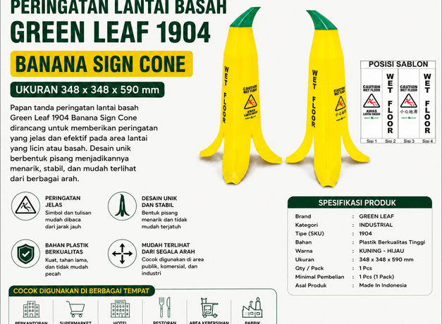 PAPAN TANDA PERINGATAN LANTAI BASAH GREEN LEAF 1904 BANANA SIGN CONE