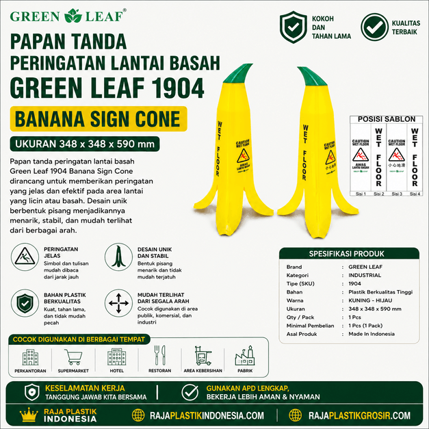 PAPAN TANDA PERINGATAN LANTAI BASAH GREEN LEAF 1904 BANANA SIGN CONE