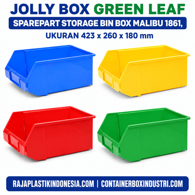 JOLLY BOX GREEN LEAF SPAREPART STORAGE BIN BOX MALIBU 1861 UKURAN 423 x 260 x 180 mm | RAJA PLASTIK GROSIR