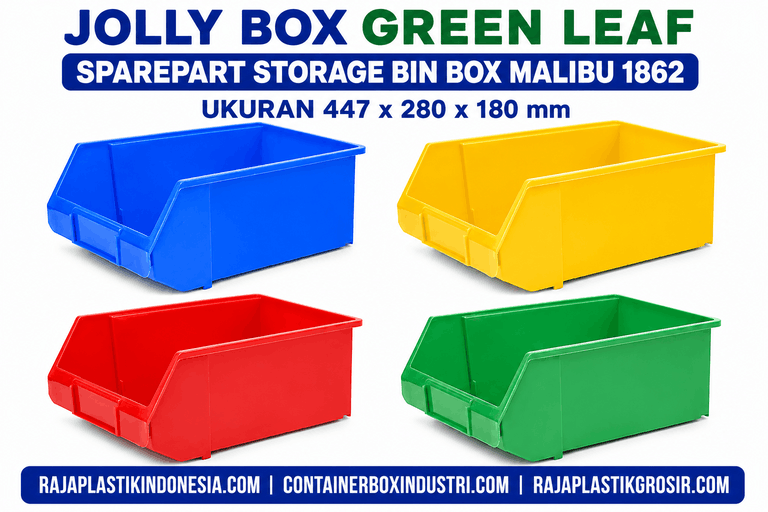 JOLLY BOX GREEN LEAF SPAREPART STORAGE BIN BOX MALIBU 1862 UKURAN 447 x 280 x 180 mm | RAJA PLASTIK GROSIR