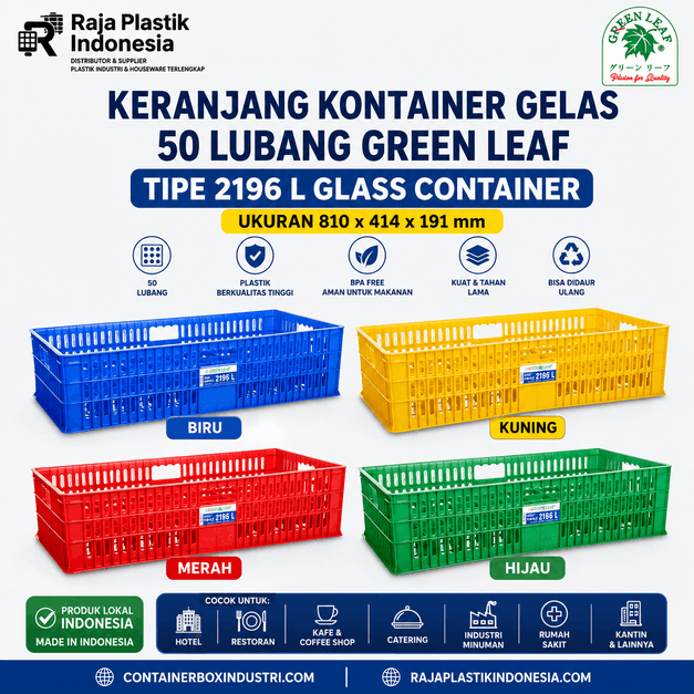 KERANJANG KONTAINER GELAS 50 LUBANG GREEN LEAF TIPE 2196 L UKURAN 810 x 414 x 191 mm