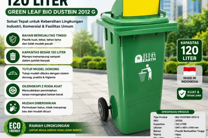 TEMPAT SAMPAH BESAR PLASTIK 120 LITER GREEN LEAF BIO DUSTBIN 2012 G – Solusi Tempat Sampah Outdoor Berkualitas untuk Industri, HORECA, Perkantoran & Fasilitas Umum
