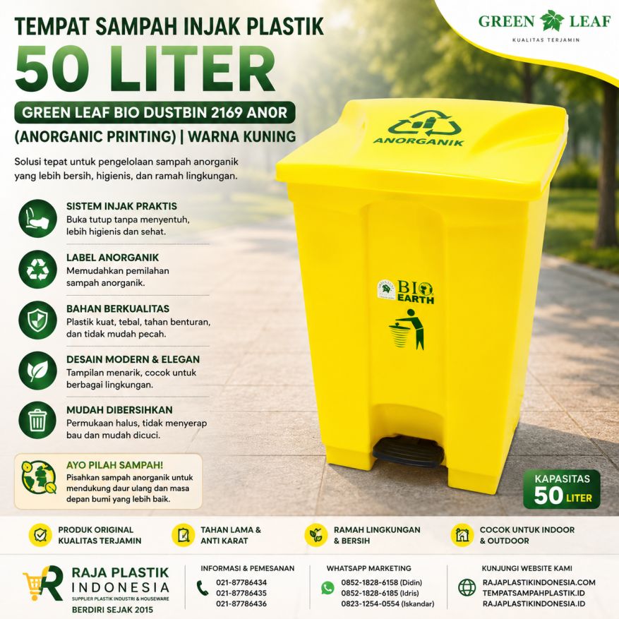 TEMPAT SAMPAH INJAK PLASTIK 50 LITER GL BIO DUSTBIN 2169 ANOR (ANORGANIC PRINTING)
