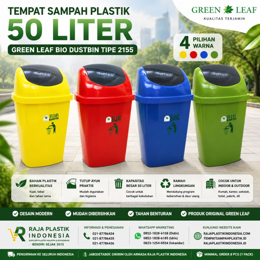 TEMPAT SAMPAH PLASTIK 50 LITER GREEN LEAF BIO DUSTBIN 2155