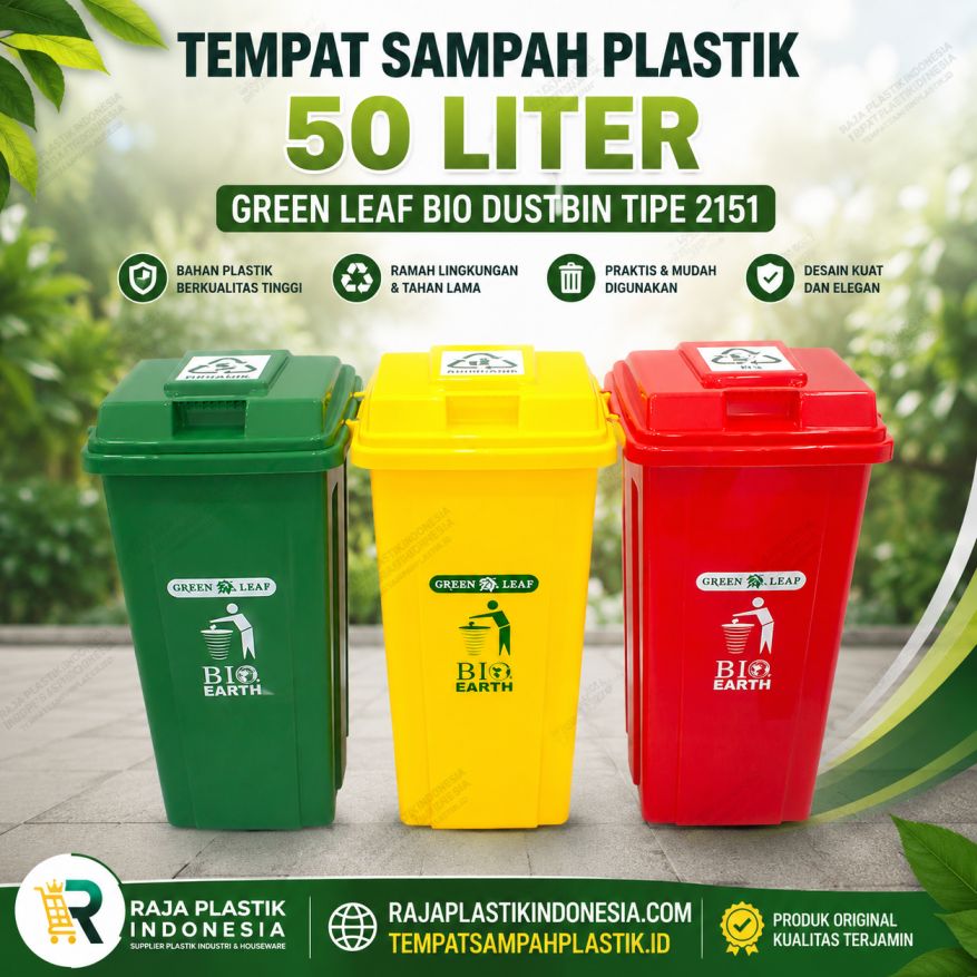 TEMPAT SAMPAH PLASTIK 50 LITER GREEN LEAF BIO DUSTBIN TIPE 2151