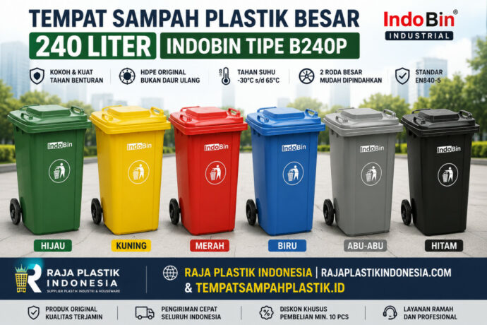 TEMPAT SAMPAH PLASTIK BESAR 240 LITER INDOBIN TIPE B240P:Solusi Tempat Sampah Plastik 240 Liter Berkualitas untuk Area Industri, Komersial, dan Fasilitas Umum