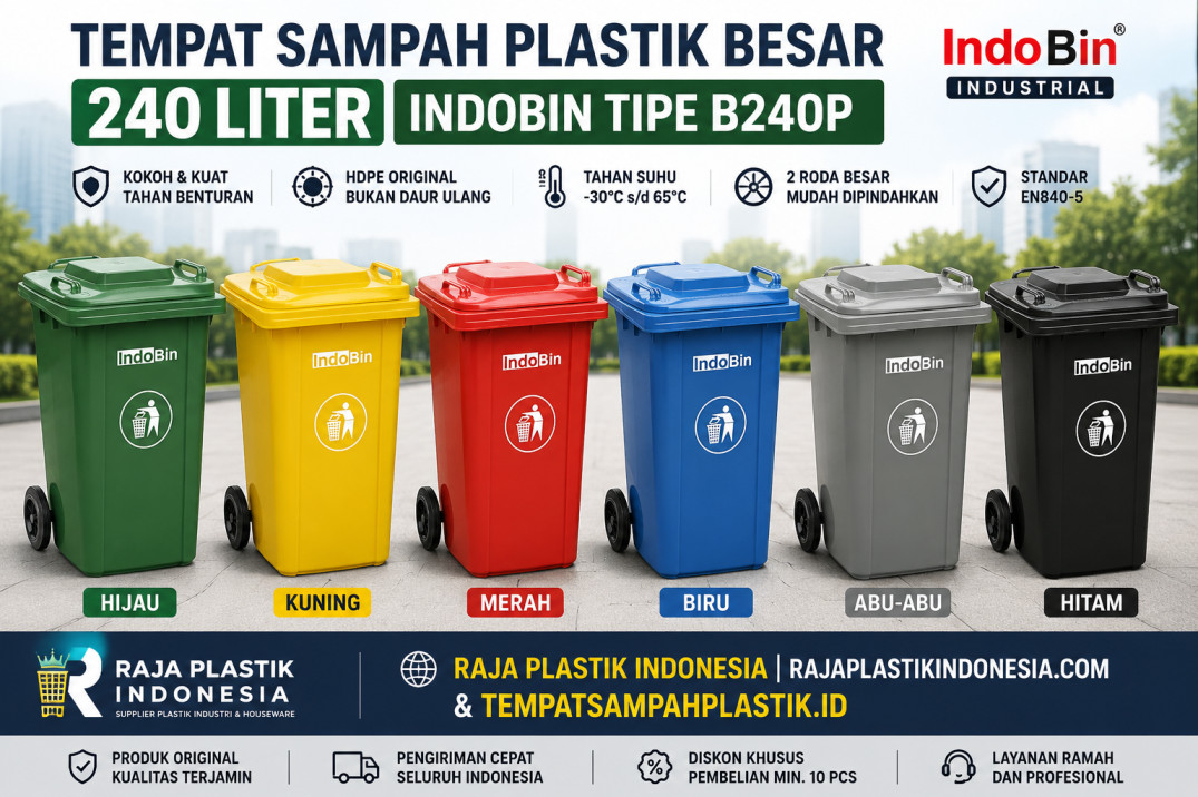 TEMPAT SAMPAH PLASTIK BESAR 240 LITER INDOBIN TIPE B240P:Solusi Tempat Sampah Plastik 240 Liter Berkualitas untuk Area Industri, Komersial, dan Fasilitas Umum