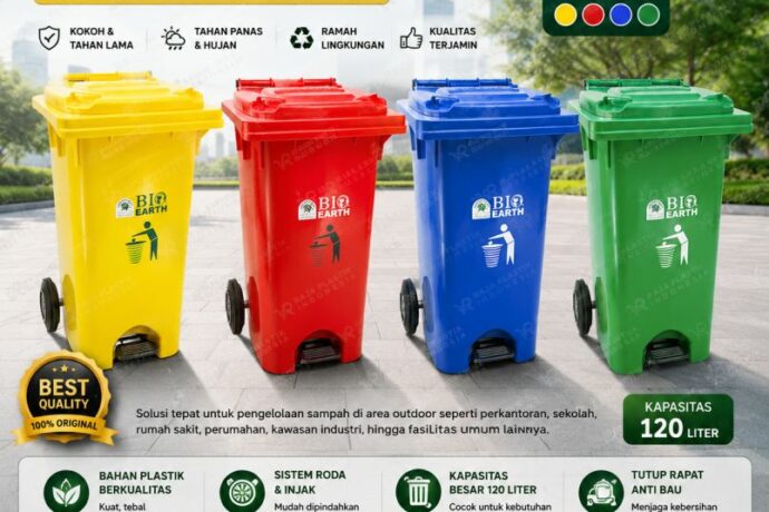 TEMPAT SAMPAH RODA INJAK 120 LITER OUTDOOR GREEN LEAF BIO DUSTBIN 2102
