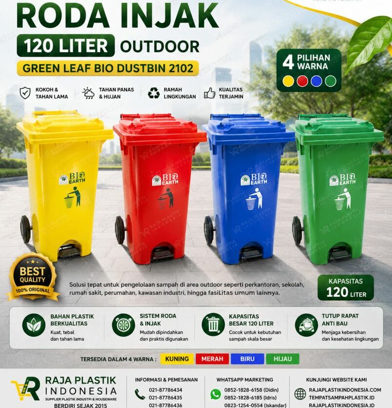TEMPAT SAMPAH RODA INJAK 120 LITER OUTDOOR GREEN LEAF BIO DUSTBIN 2102