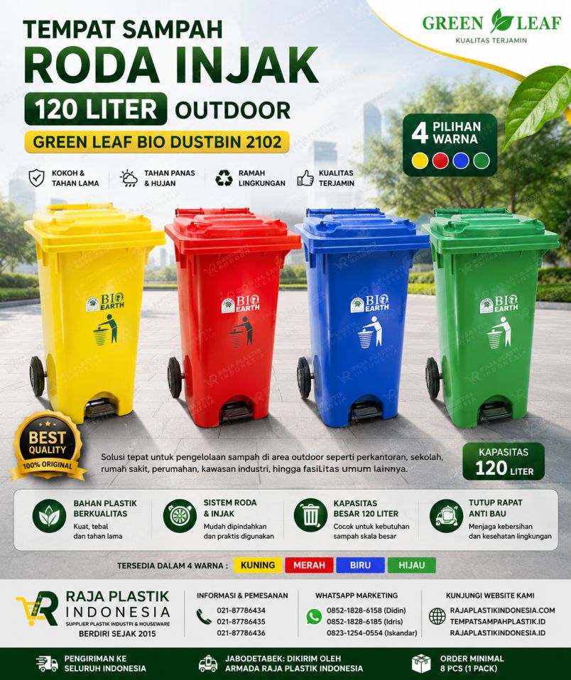 TEMPAT SAMPAH RODA INJAK 120 LITER OUTDOOR GREEN LEAF BIO DUSTBIN 2102