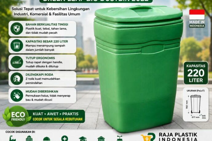 TONG SAMPAH PLASTIK BESAR KOTAK 220 LITER GREEN LEAF BIO DUSTBIN 2022: Solusi Tempat Sampah Industri Berkapasitas Besar untuk Kebersihan Area Komersial, HORECA, Pabrik, dan Fasilitas Umum
